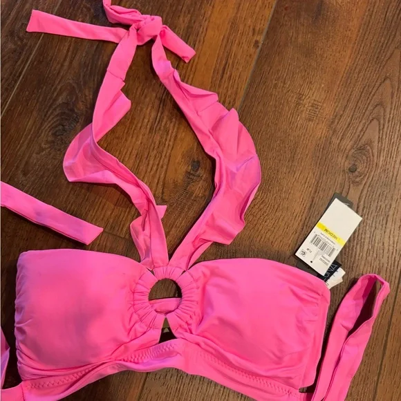 NWT Soluna Swim Buckle Up Shirred Bandeau Bikini Top, Adjustable, Tie Back, Sz M - Picture 9 of 10